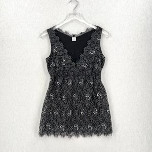 HANKY PANKY Tunic Tank Womens Medium Black Silver Lace Sleeveless V-neck